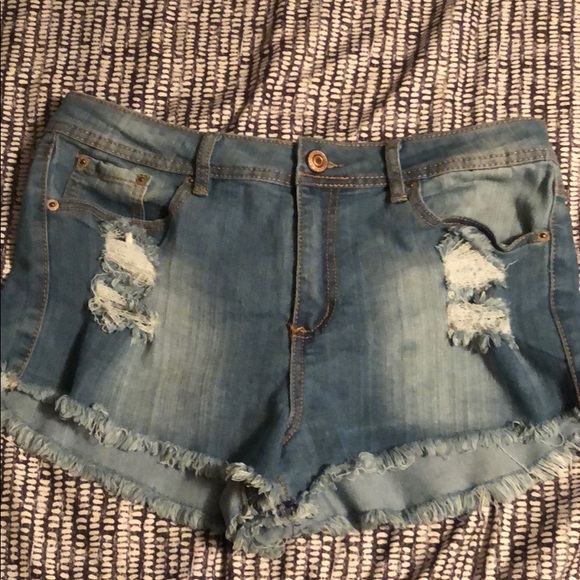 jean shorts with strings hanging